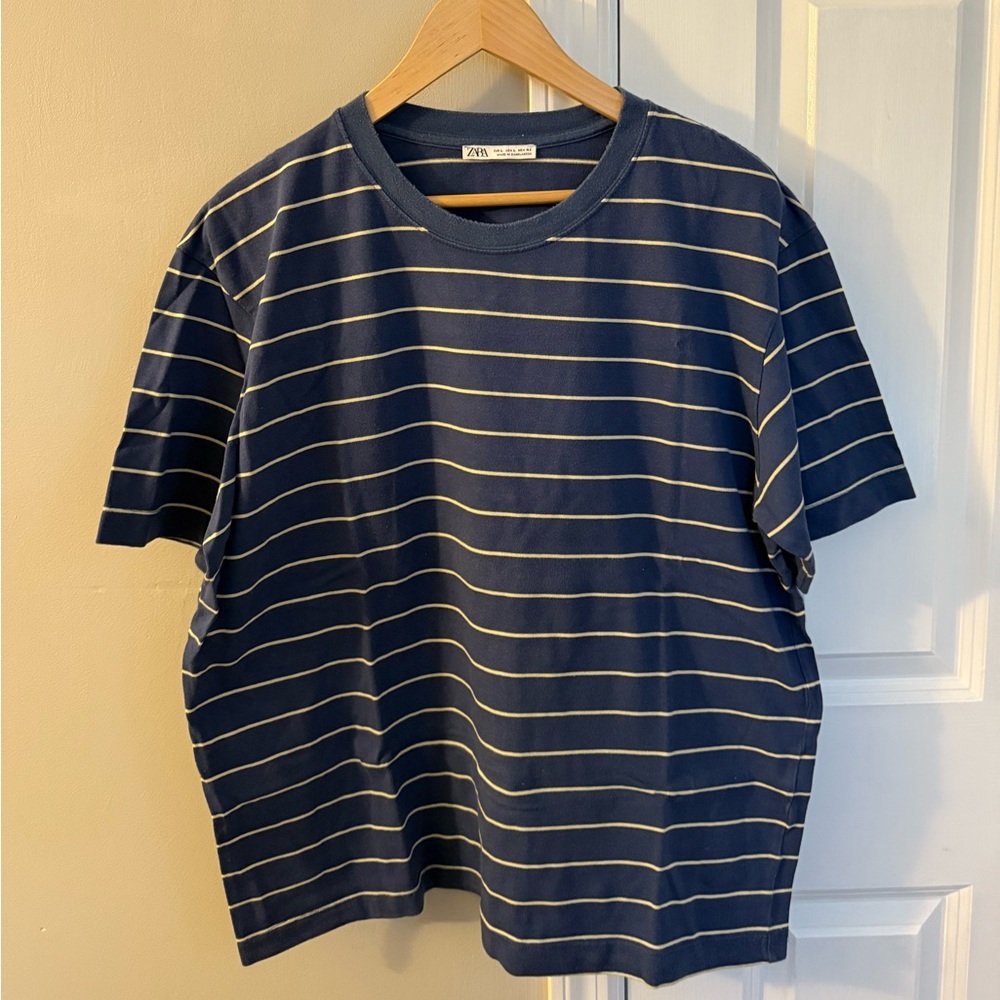 Zara Dark Blue Striped T-Shirt